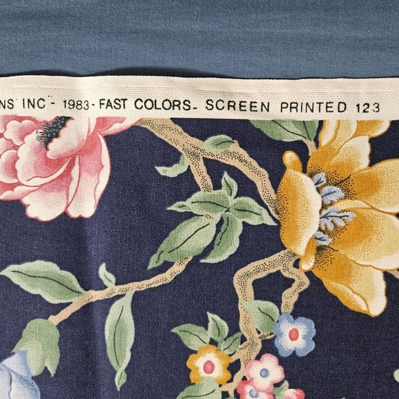 5th Avenue Upholstery Tapestry Fabric Material Floral Dark Blue Pink 48" W By Yd - Picture 4 of 9